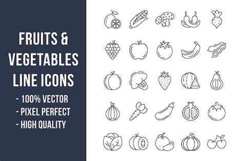 Premium Vector Fruits And Vegetables Line Icons