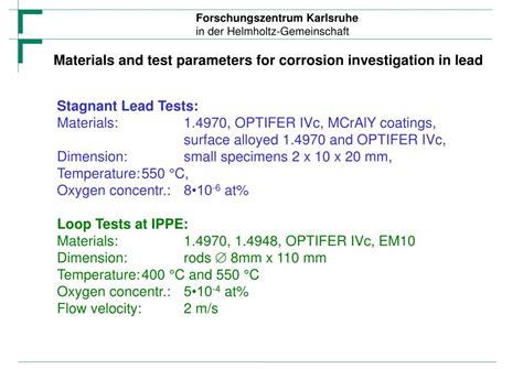 PPT Corrosion Investigations Of Steels In Pb Bi At FZK J Konys G