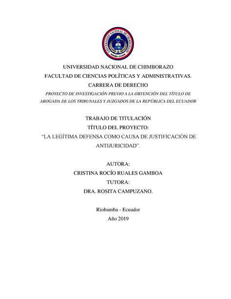 La Leg Tima Defensa Como Causa De Justificaci N De Antijuricidad