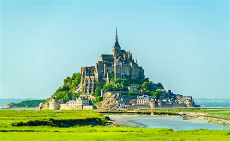 Vista Del Mont Saint Michel Una Famosa Abad A De La Isla En Normand A