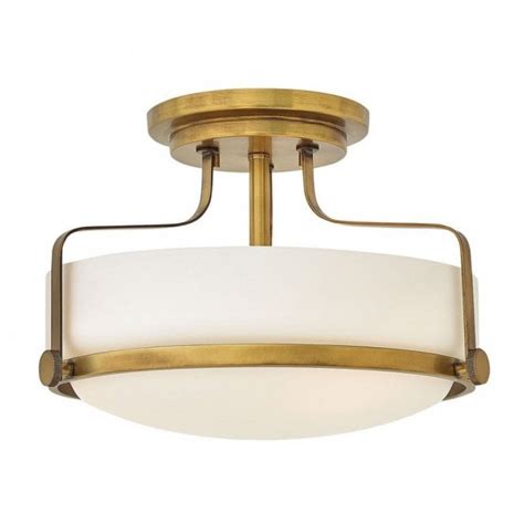 Harper Semi Flush Light For Low Ceilings In Brass Opal Glass Shade