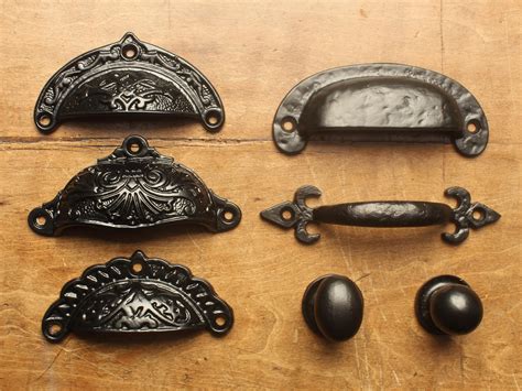 Victorian Cast Iron Cup Pull Handles Knobs Black Rustic