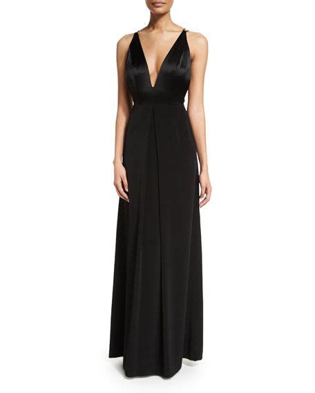 Sleeveless V Neck Center Pleat Gown Neiman Marcus