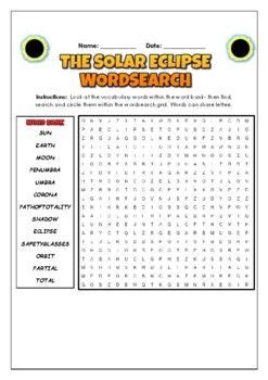 The Solar Eclipse Science Puzzles Wordsearch Word Scramble