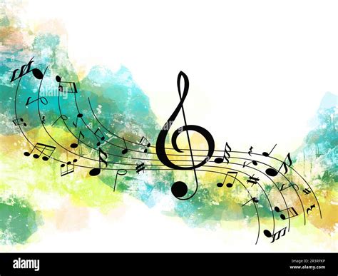 Staff With Music Notes And Other Musical Symbols On Color Background