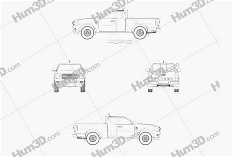 Ford Ranger Extended Cab Xl 2022 Blueprint Hum3d