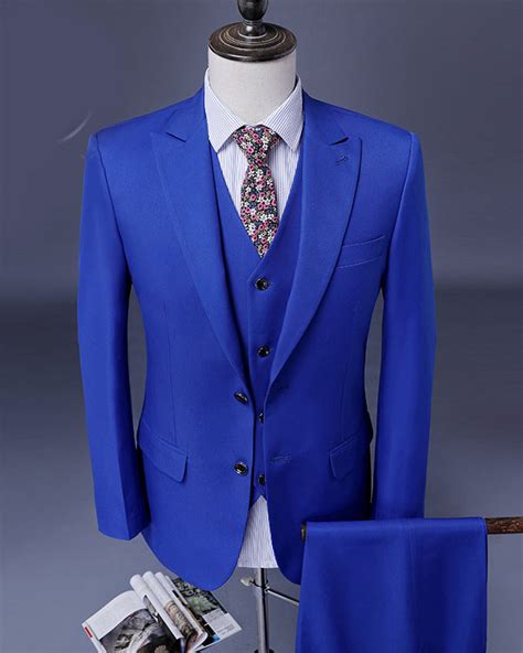 Blue Single Breasted Men Suits Peak Lapel Formal Wedding Groom Two But