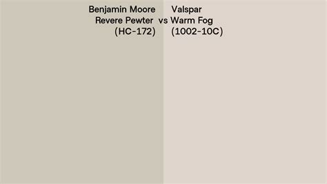 Benjamin Moore Revere Pewter Hc 172 Vs Valspar Warm Fog 1002 10c