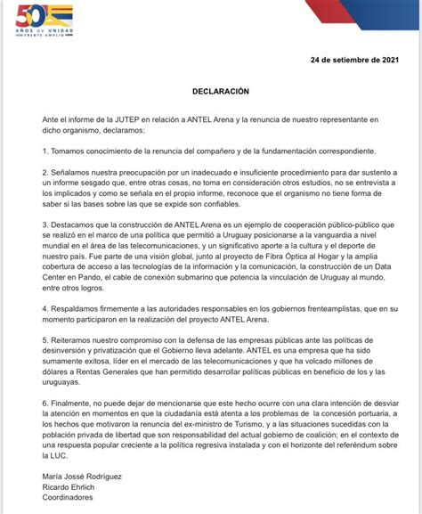 Frente Amplio On Twitter Declaraci N De Coordinadores Del Fa Ante El