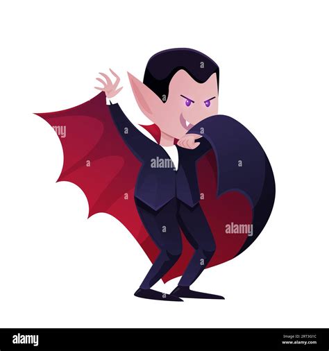 Handsome Vampire Cartoon Character In Cape Happy Halloween Vector Cartoon Illustration