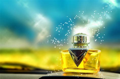 Magical Sparkles Falling On Glass Perfume Bottle Stock Photo Image Of