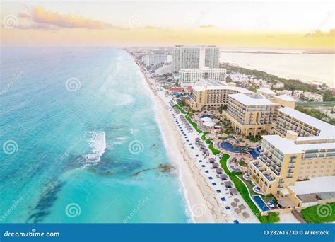 aerial view   sunny cancun resort  mexico   bright sky