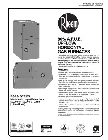 Rheem RGPS 15EARJR Value Series 24 1 2 In 150000 BTU 80 AFUE 12 5 Ton