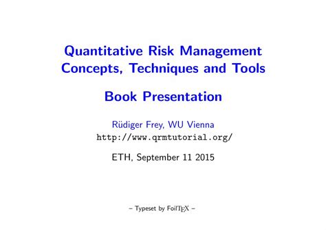 Pdf Quantitative Risk Management Concepts Risk Management Concepts