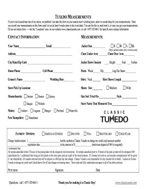 Tuxedo Measurement Form Fill And Sign Printable Template Online