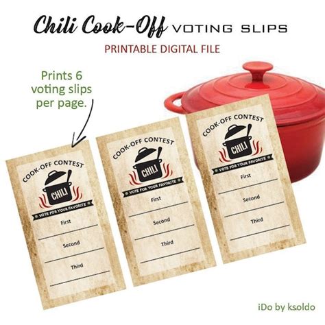 Chili Cook Off Voting Ballots Chili Score Cards Chili Etsy