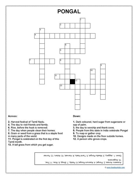 Crossword Puzzles Festivals Of India 3 For All Our Kids