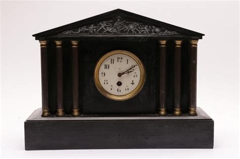 Black Slate Mantle Clock With Columns Clocks Marble And Slate