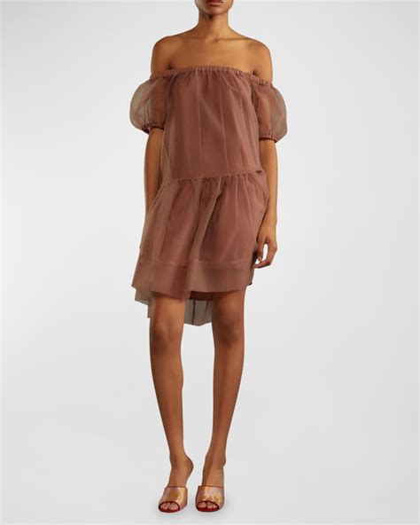 Cynthia Rowley Off Shoulder Puff Sleeve Organza Midi Dress Neiman Marcus