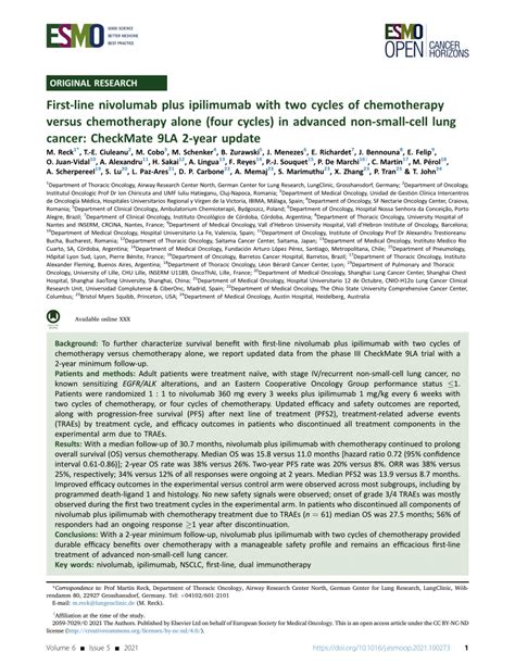 PDF First Line Nivolumab Plus Ipilimumab With Two Cycles Of