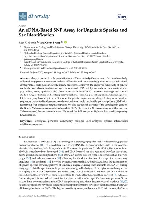 Pdf An Edna Based Snp Assay For Ungulate Species And Sex Identification