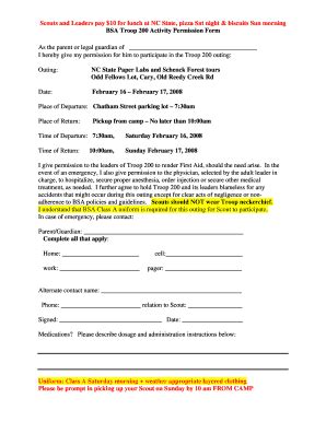 Fillable Online Rtpnet BSA Troop 200 Activity Permission Form RTPnet