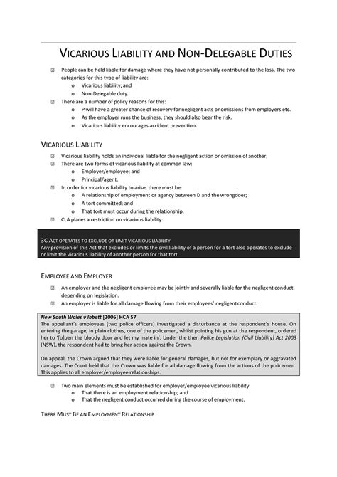 Tort Law Vicarious Liability And Non Delegable Duties 3c Act