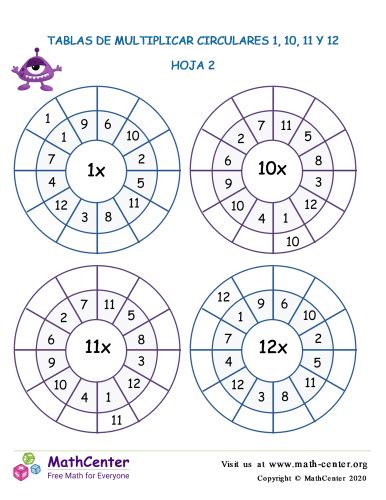 Tablas De Multiplicar Circulares 1 10 11 Y 12 Hoja 2 Hojas De