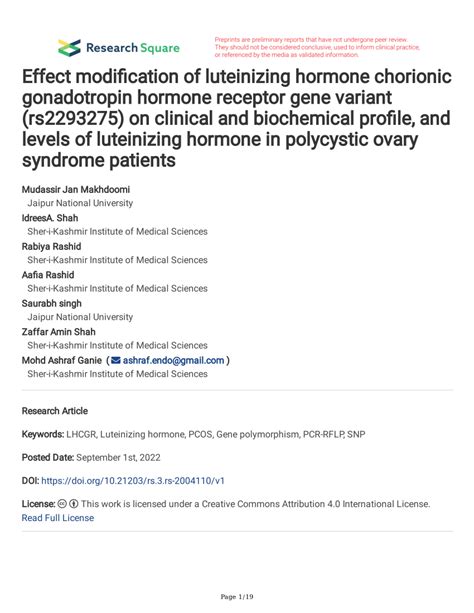 Pdf Effect Modification Of Luteinizing Hormone Chorionic Gonadotropin