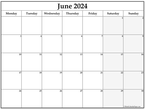 June Calendar Monday Start Dorry Betteann