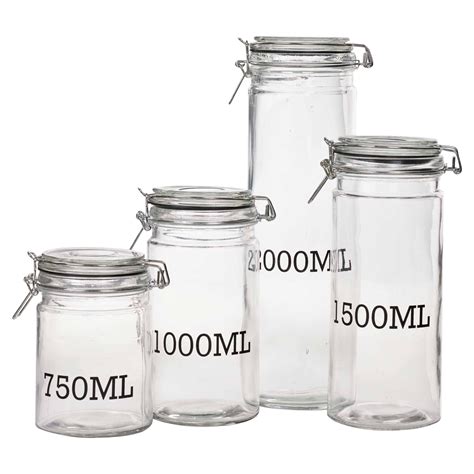 Large Glass Storage Jar With Air Tight Sealed Metal Clamp Lid Tall Kitchen Cruet Ebay