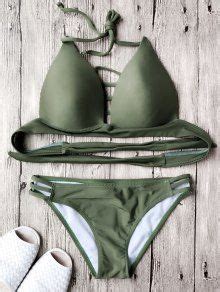 Off Fuller Bust Molded Cup Bikini Set In Army Green Zaful