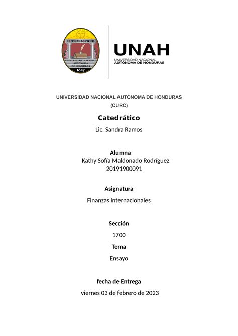 Ensayo Finanzas Universidad Nacional Autonoma De Honduras Curc Catedrático Lic Sandra Ramos