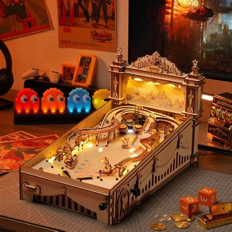 Rokr D Pinball Machine Wooden Puzzle Diy Model For Kid Party Game Toys