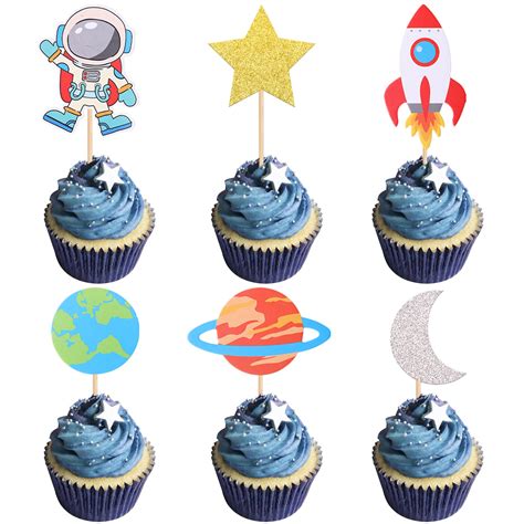 Buy 36 Pack Space Astronaut Cupcake Toppers Planet Rocket Spaceship