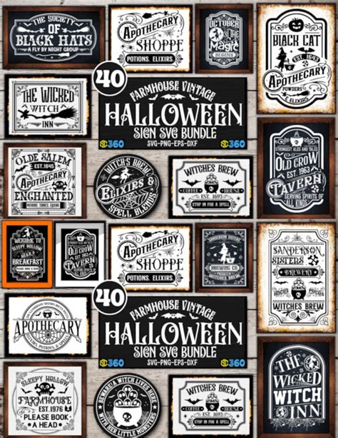 Farmhouse Halloween Sign Svg Bundle Vintage Halloween Svg Etsy