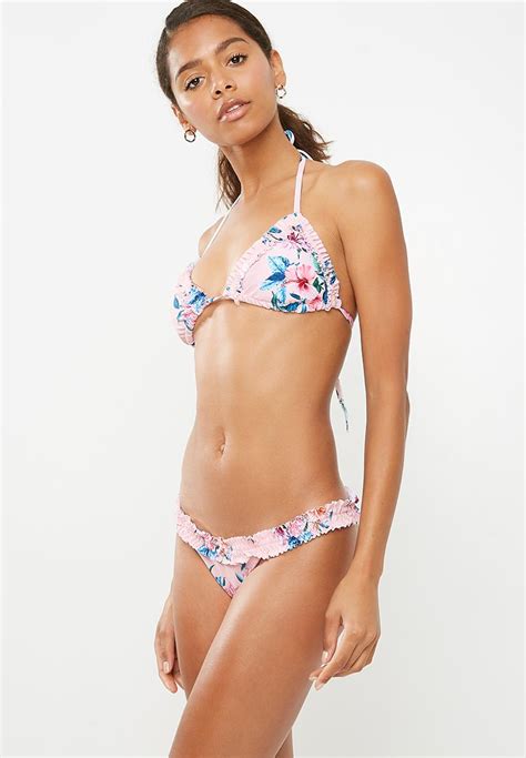 Ruffle Floral Bikini Set Pink Missguided Bikinis Superbalist