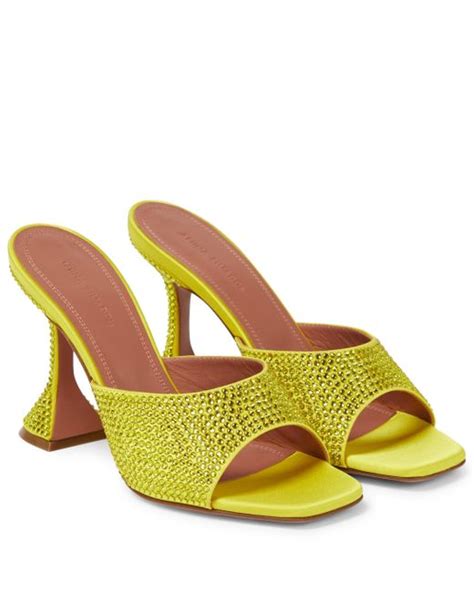 Amina Muaddi Lupita Embellished Satin Sandals In Yellow Lyst Uk