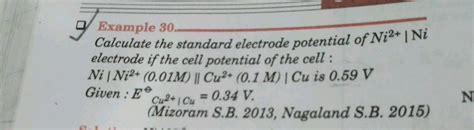 Example Calculate The Standard Electrode Potential Of N In