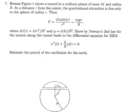 Solved 7 Bonus Figure 1 Shows A Tunnel In A Uniform Planet Chegg