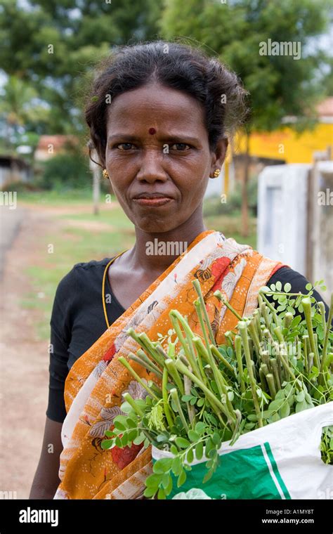 Local Tamil Woman In The Village Of Karaikudi In The Chettinad Area Of