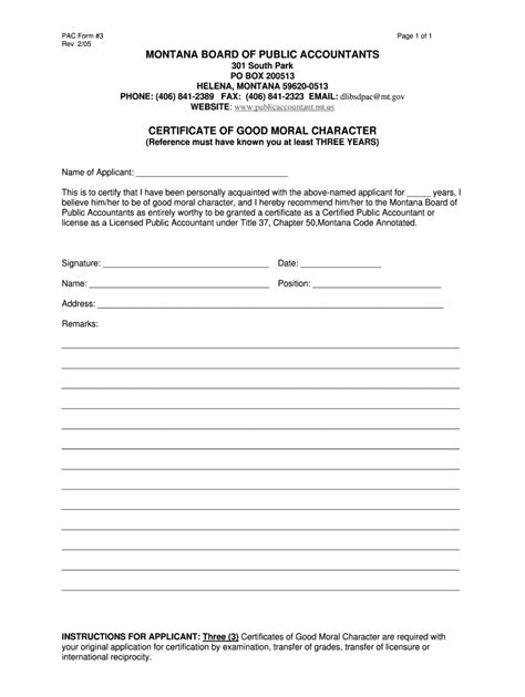 Fillable Online PAC Form 3 Page 1 Of 1 Rev 2 05 MONTANA BOARD OF