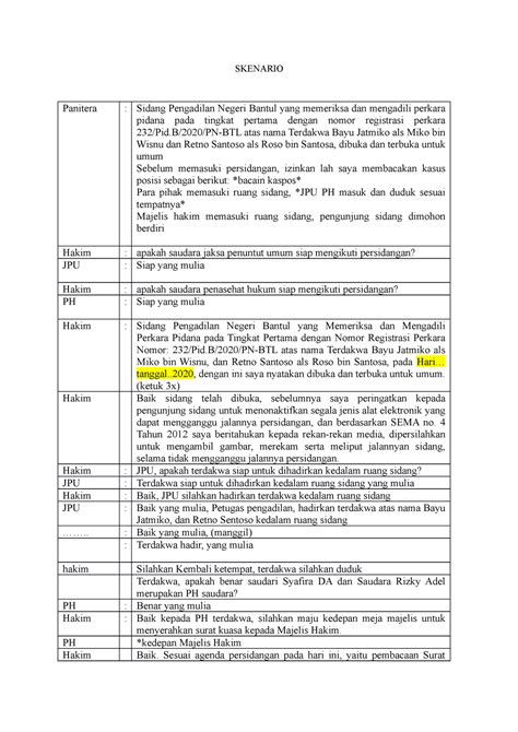 Skenario Persidangan SKENARIO Panitera Sidang Pengadilan Negeri
