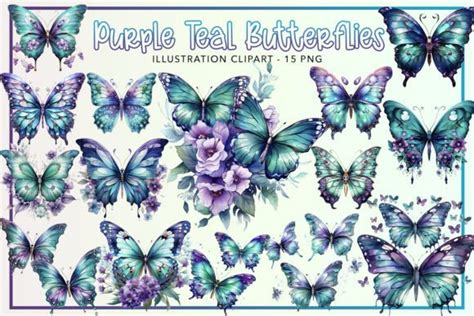 Purple Teal Butterflies Sublimation Graphic By Dsart · Creative Fabrica