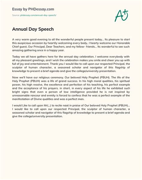 Annual Day Speech College And Report Essay Example Words