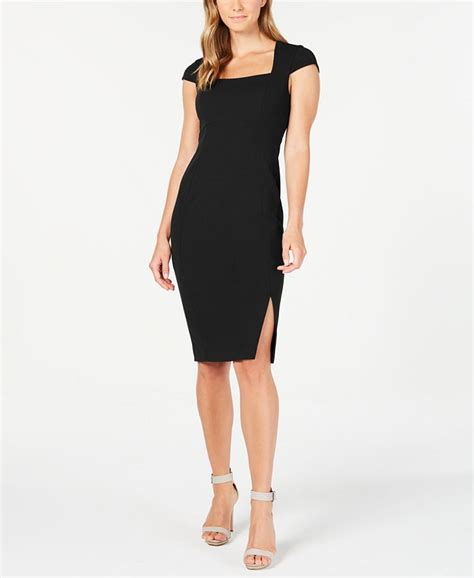 Calvin Klein Square Neck Slit Sheath Dress Macys