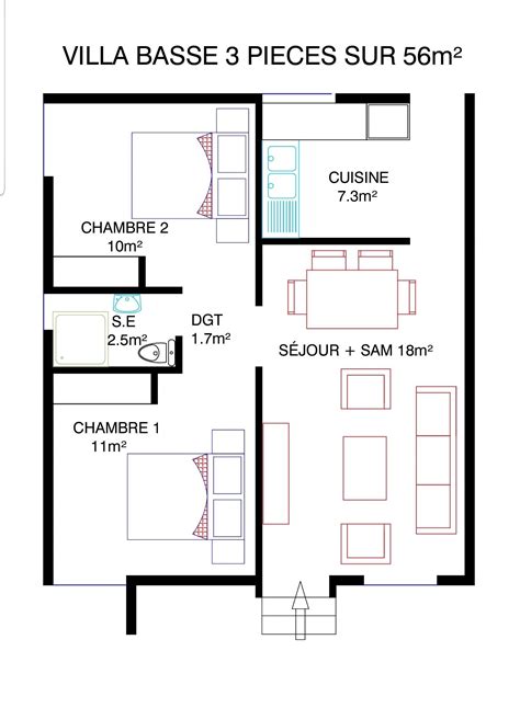 Villa basse 3 pièces Projeto arquitetonico Arquitetonico Projetos