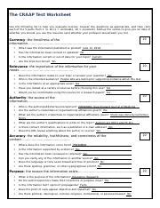 Craap Worksheet2 Docx The CRAAP Test Worksheet Use The Following List