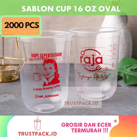 Jual Sablon Gelas Plastik 16 Oz 8 Gram Oval PP Bisa Di Seal Tanpa