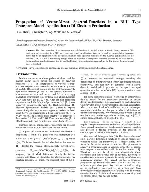 Propagation Of Vector Meson Spectral Functions In A BUU Type Transport